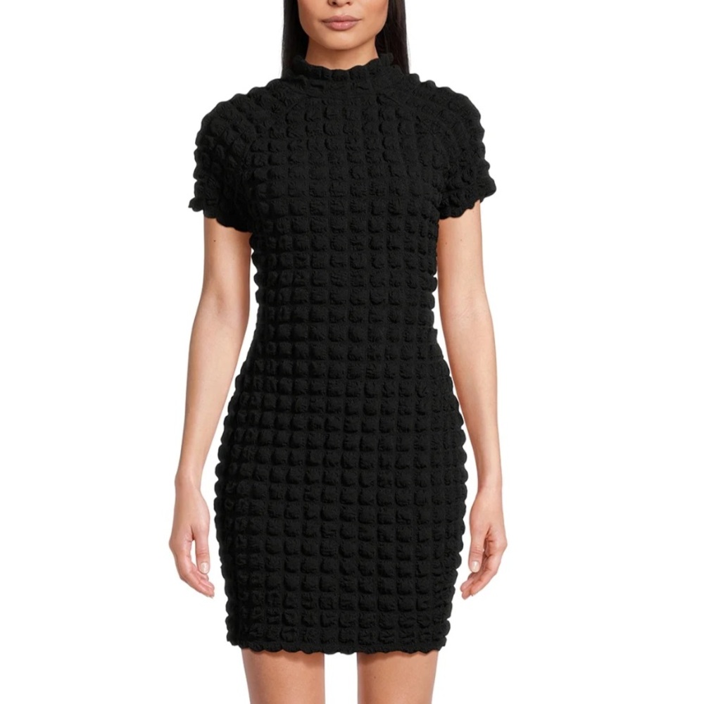 Planet Gold black mock neck bubble mini dress XL